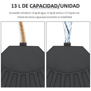 Peso para Base de Sombrilla de 4 Piezas Base para Sombrilla Redondo Rellenable de Agua 52 Litro Arena 60 kg o Mixto 70 kg para Base Cruzada Negro