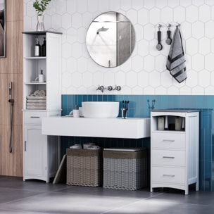 Meuble colonne salle de bain - 3 niches, placard porte étagère, tiroir - MDF blanc gris