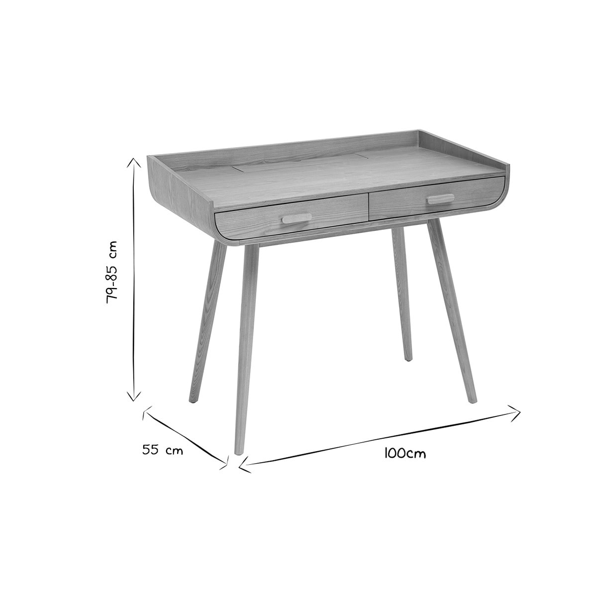 Bureau scandinave bois clair avec rangements 2 tiroirs L100 cm HALLEN