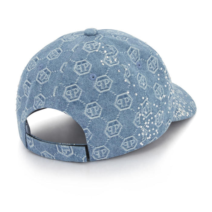 PHILIPP PLEIN Denim Baseball Cap Monogram Strass