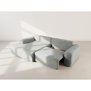Rebecca - canapé d'angle gauche 4 places convertible avec coffre en velours texturé - Gris