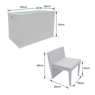 Salon de jardin encastrable SANTORIN en résine tressée grise 2 places - coussins gris