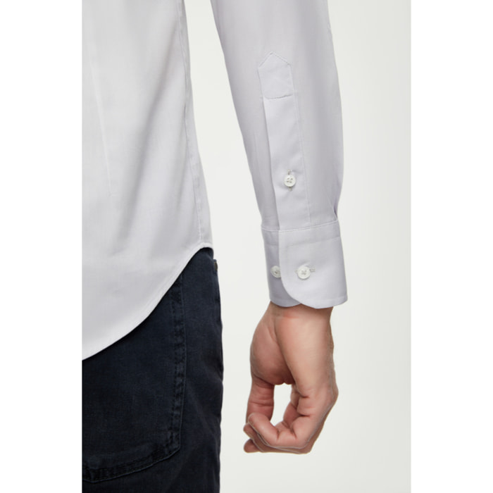Camicia Uomo 1 Bottone Button Down Slim Popeline Stretch Unito Grigio