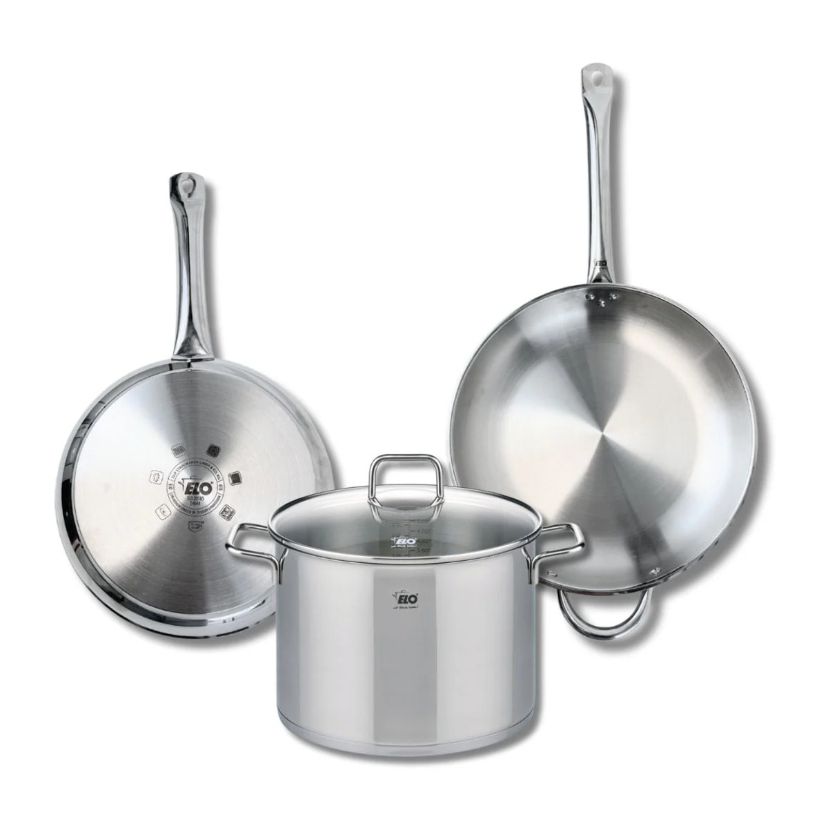 Ensemble de 2 Poêles de cuisson 28 et 32 cm et 1 faitout 26 cm Elo Profi Citrin