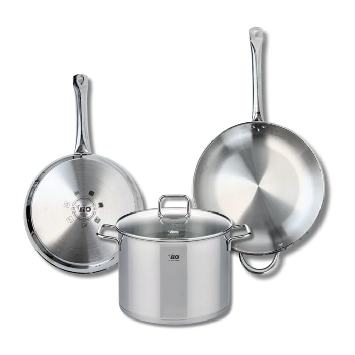 Ensemble de 2 Poêles de cuisson 28 et 32 cm et 1 faitout 26 cm Elo Profi Citrin