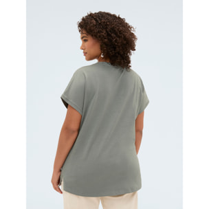 Fiorella Rubino - Camiseta de algodón con aplicación floral - Verde militare