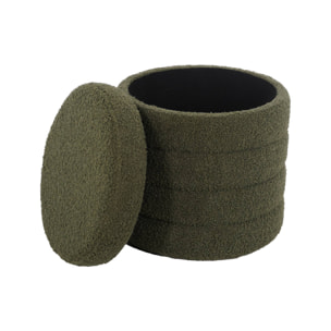 Tabouret en bouclettes kaki avec coffre de rangement intégré