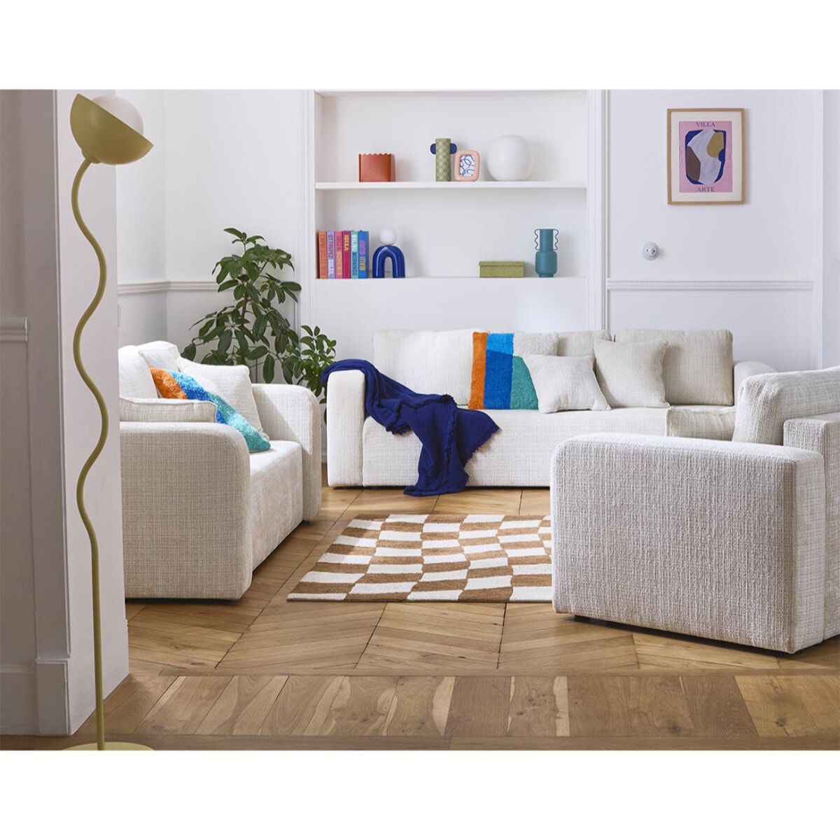 Miro - canapé droit 3 places - convertible avec coffre - en velours texturé - Beige