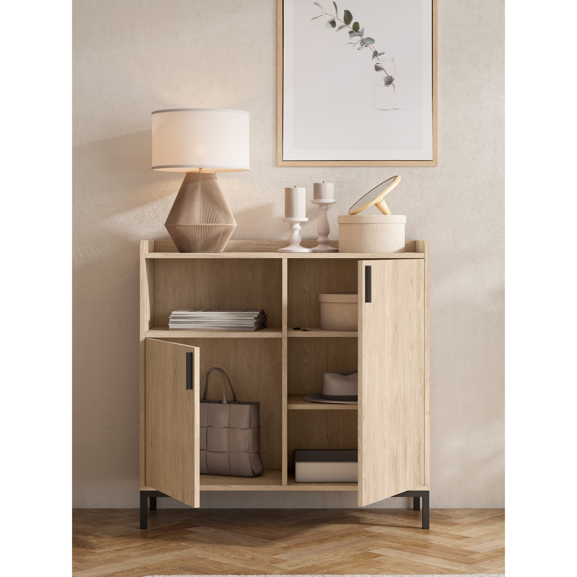 Aparador entrada Dover melamina roble claro 88x90x33 cm