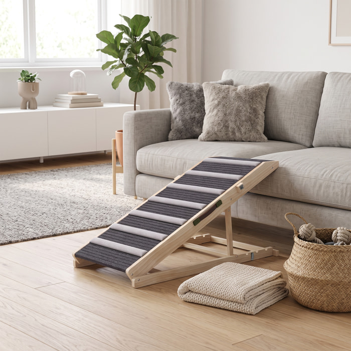 Rampe chien bois réglable surface antidérapante gris