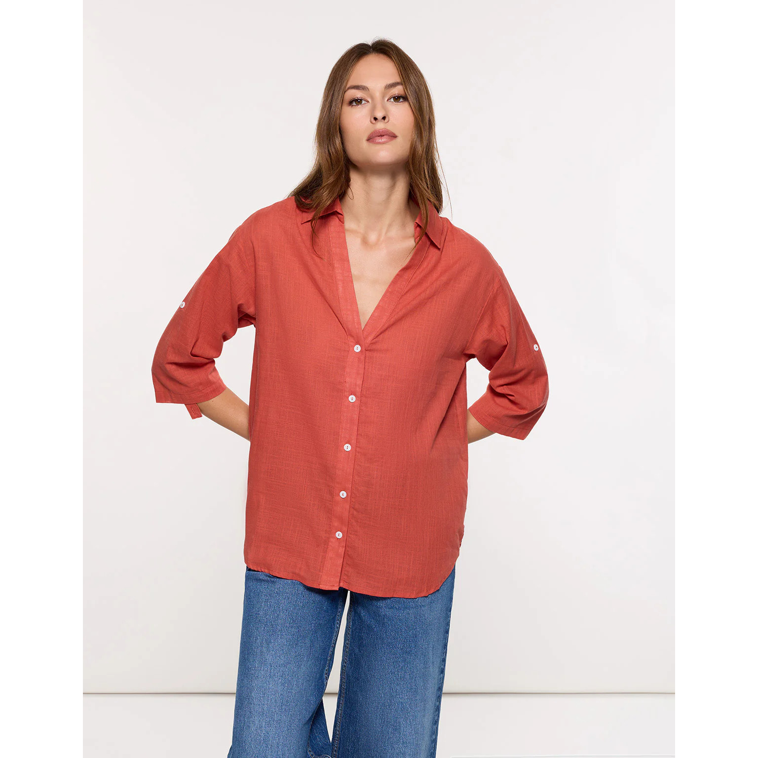 Camisa Manga Larga Rojo Teja - Astromi