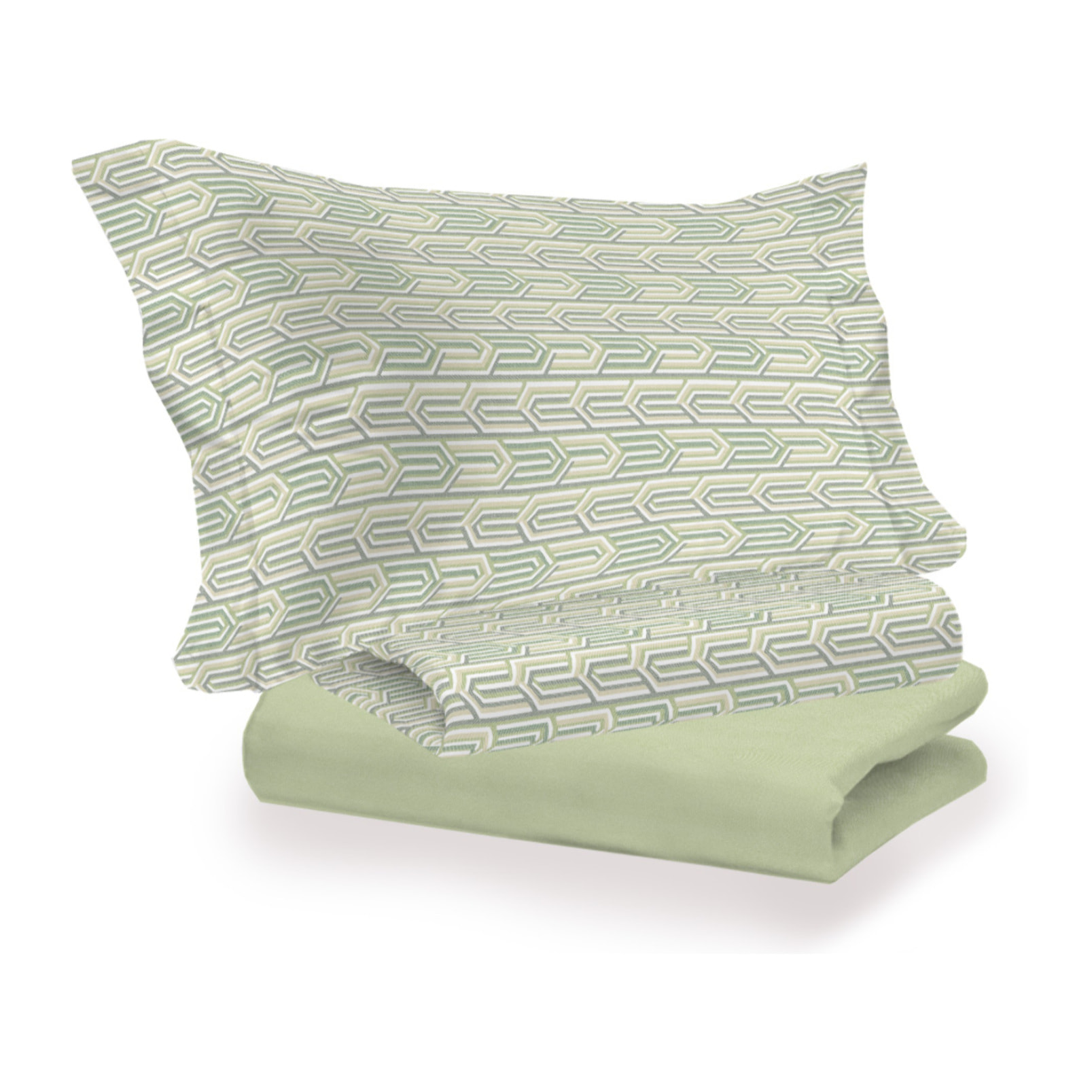 Completo Lenzuola Linea 3027 In Percalle Fantasia Geometrico Disegno Henry Verde