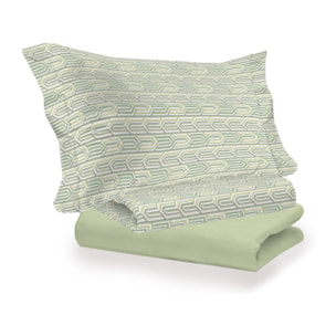 Completo Lenzuola Linea 3027 In Percalle Fantasia Geometrico Disegno Henry Verde