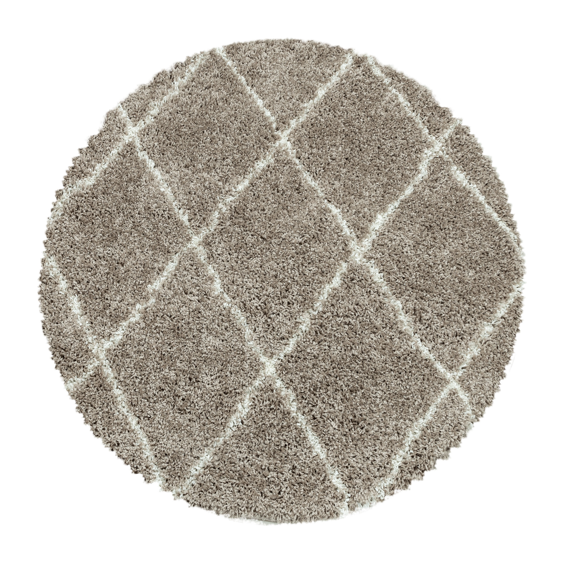 ALVOR - Tapis shaggy rond à poils longs motif berbère beige