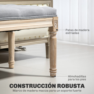Banco Pie de Cama, Taburete Pie de Cama Tapizado en Lino Sintético con Patas de Madera y Asiento Acolchado, Estilo Vintage, Banco para Dormitorio, Entrada, Pasillo, Gris Claro