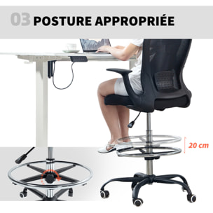 Chaise bureau ergonomique assise haute réglable 54-74cm pivotant 360° accoudoirs relevables maille respirante noir