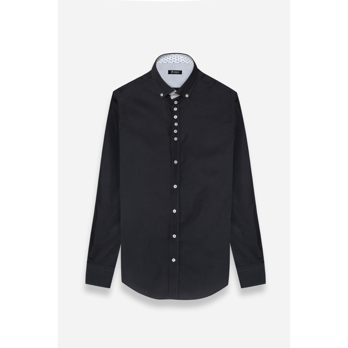 Camicia Uomo 1 Bottoni Button Down Slim Popeline Stretch Unito Grigio Scuro