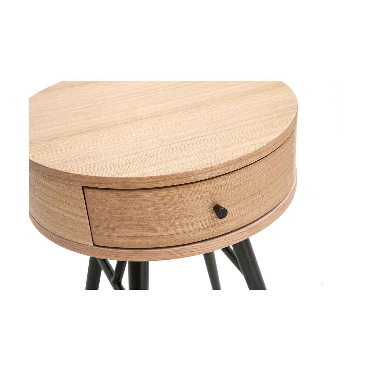 Tables de chevet rondes avec tiroir bois clair et métal noir (lot de 2) KORAL
