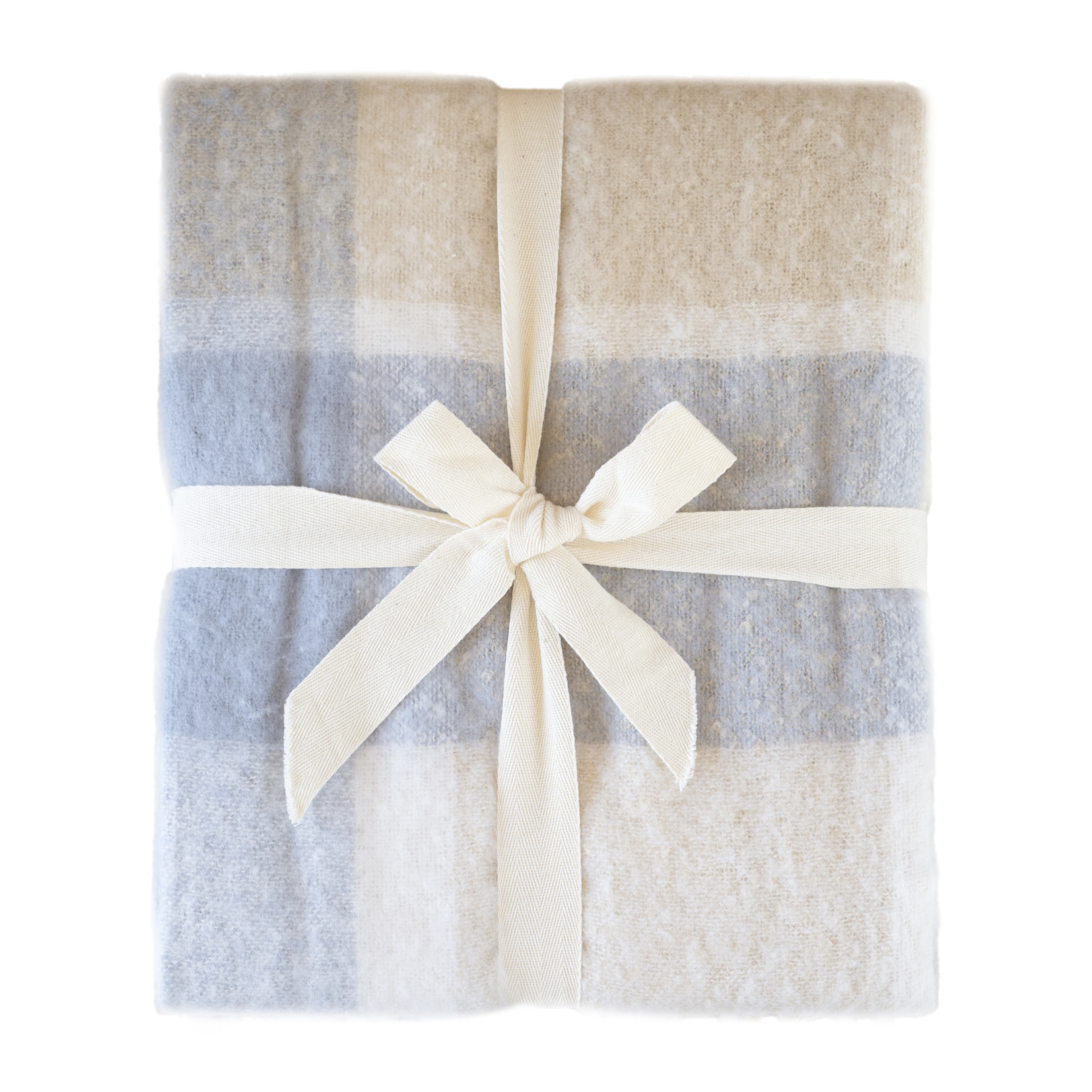 Plaid à carreaux aspect mohair avec franges - Bleu