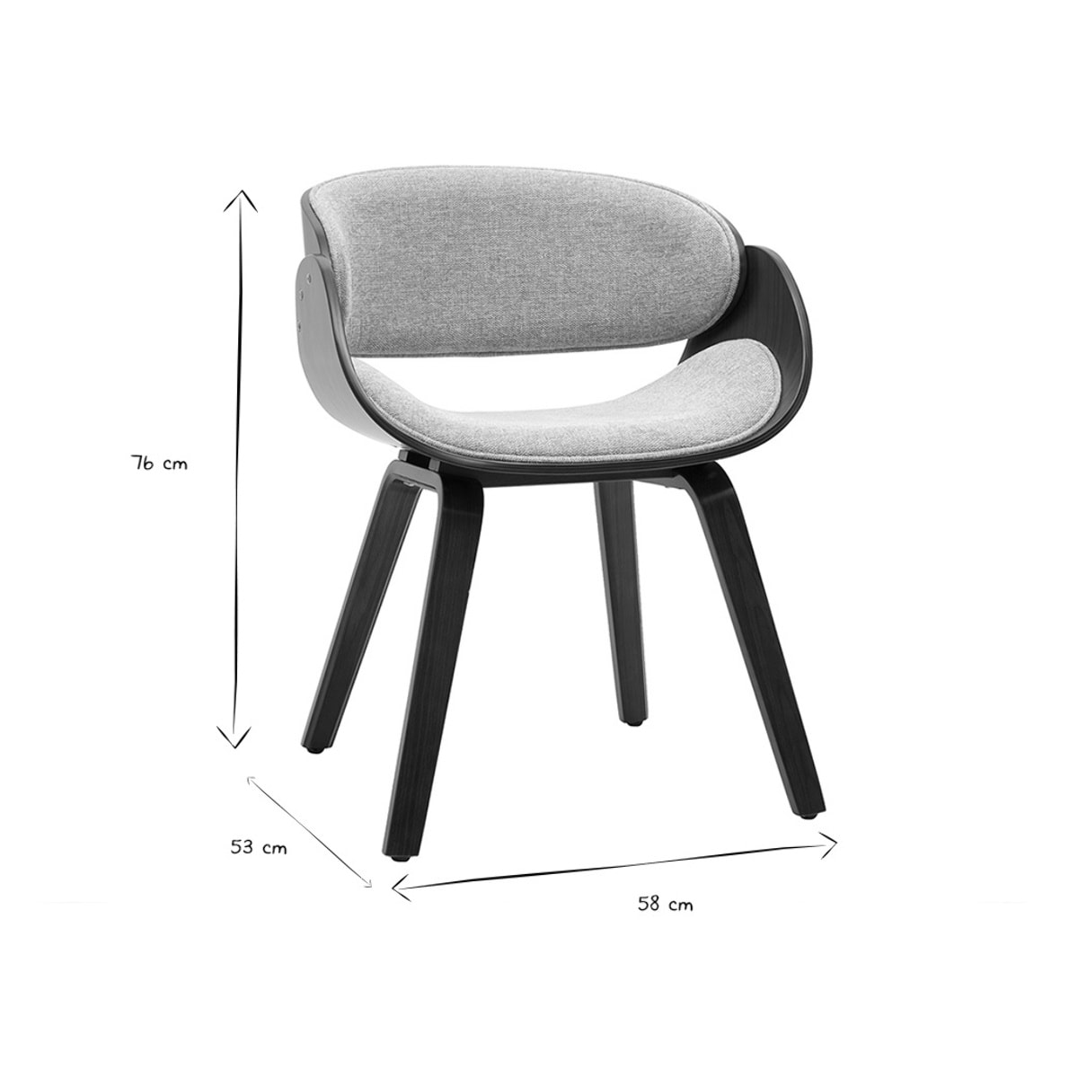 Chaise design en tissu effet velours texturé gris et bois foncé BENT