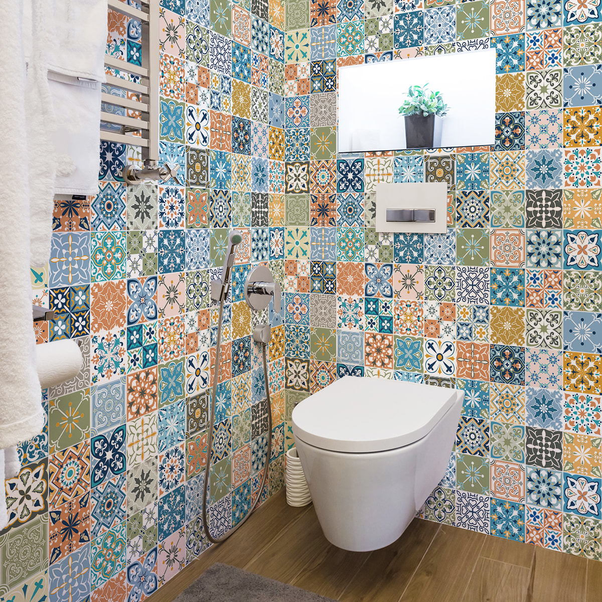 Stickers muraux - Sticker Mural Carrelage adhésif Cuisine Salle de Bain - 60 STICKERS CARREAUX DE CIMENT AVERA