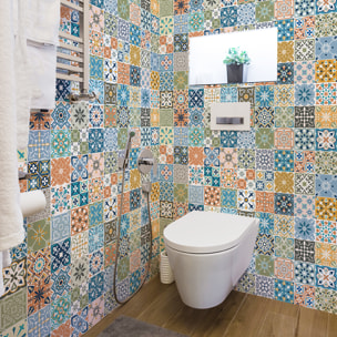 Stickers muraux - Sticker Mural Carrelage adhésif Cuisine Salle de Bain - 60 STICKERS CARREAUX DE CIMENT AVERA