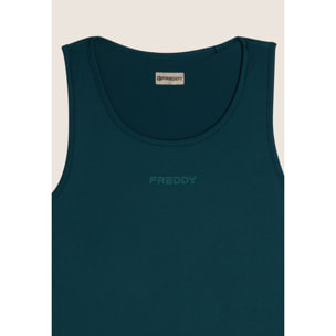 Canotta sportiva in tessuto traspirante con logo glitter