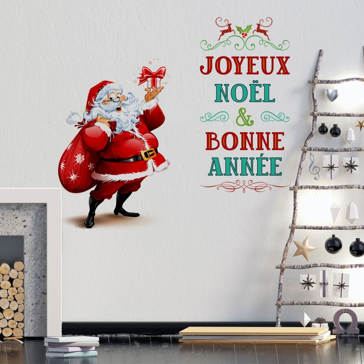 Sticker Noël père noël joyeux noël et bonne année - Autocollants stickers adhésifs noël - décoration fêtes