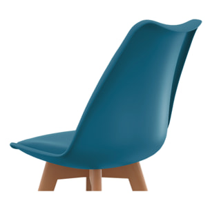 Chaises Nordia bleu canard pieds bois - lot de 4