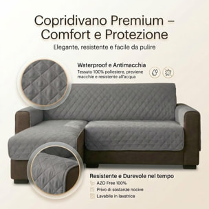 Copridivano 2 posti con penisola impermeabile e antimacchia, telo protettivo con braccioli adattabile a penisola destra e sinistra, vestibilità pratica e versatile, protegge da liquidi e sporco, facile da lavare, ideale per uso quotidiano