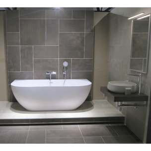 Lesly 170 x 82 cm Baignoire semi-îlot en marbre coulé, blanc (LE1700)