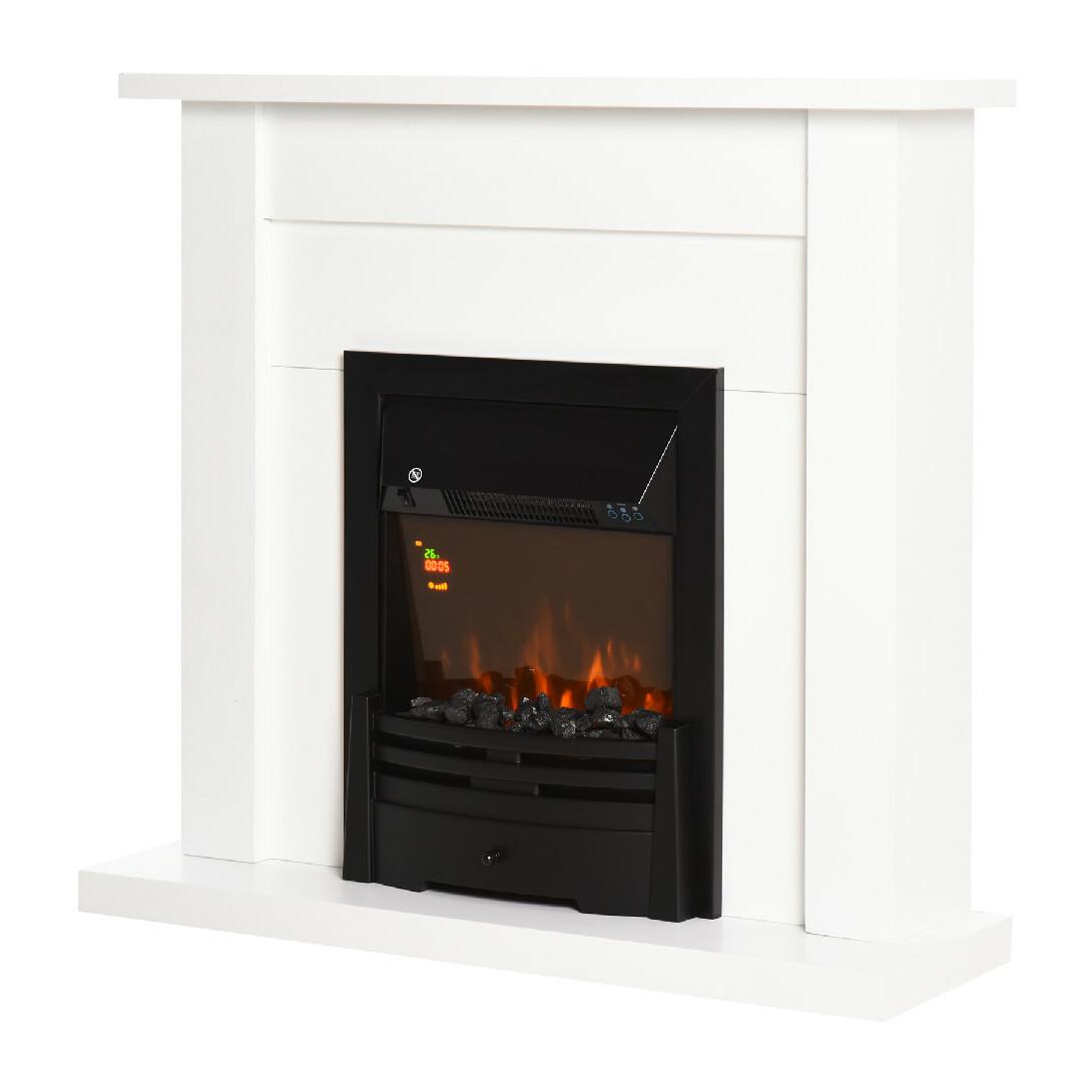 Cheminée électrique design contemporain XL 2000 W  effet flammes LED minuterie température luminosité réglables télécommande fournie blanc