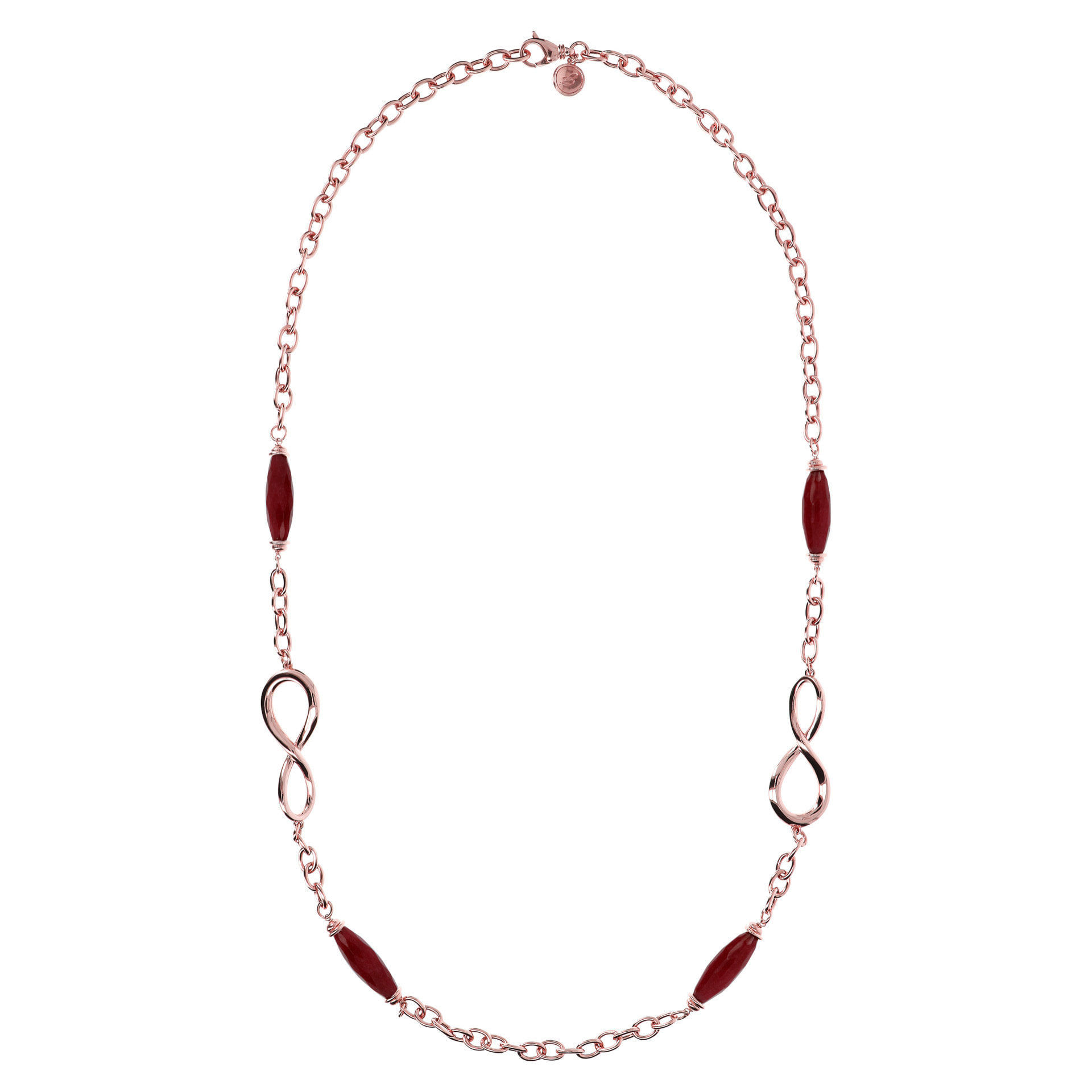 Collana Lunga con Pietre Naturali Quarzite Rossa Placcata Oro Rosa 18kt