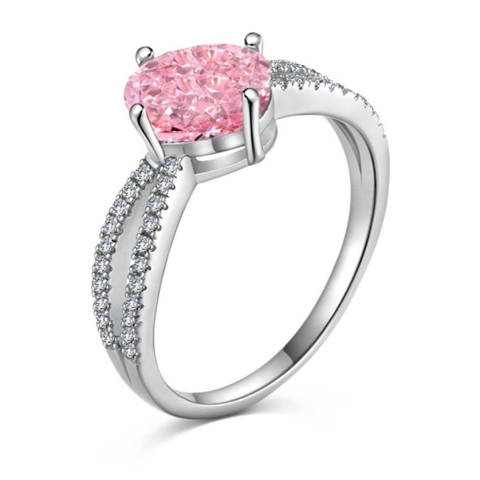 CUCO Anillo de plata decorado con una piedra rosa y pequeños diamantes - Talla 54