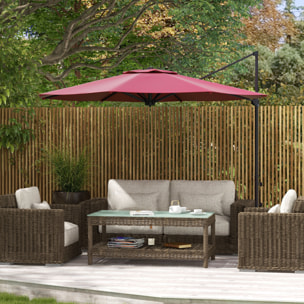 Sombrilla de Jardín Ø294x242 cm Parasol de Terraza con Altura Ajustable Poste Giratorio 360° Ángulo de Techo Ajustable y Ventilación Superior para Patio Piscina Rojo Vino