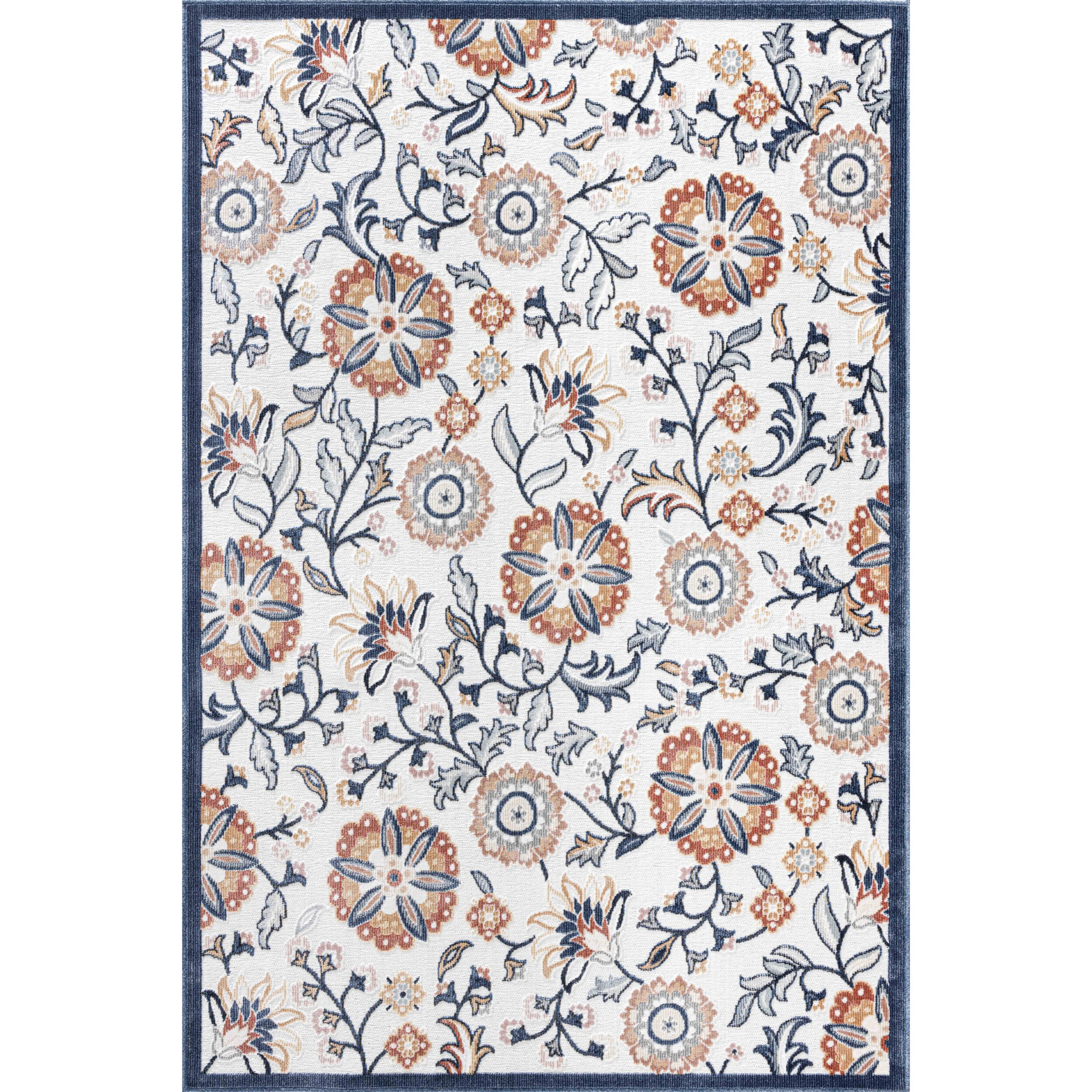 GARDEN - Tapis d'intérieur / extérieur à motif floral blanc, bleu, rouge, noir, gris, beige