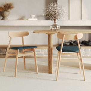 Lot de 2 chaises en tissu bleu et bois d'hévéa - Lisette