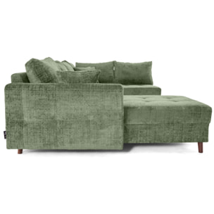 Rune - canapé panoramique d'angle droit 7 places en velours texturé - Vert sauge