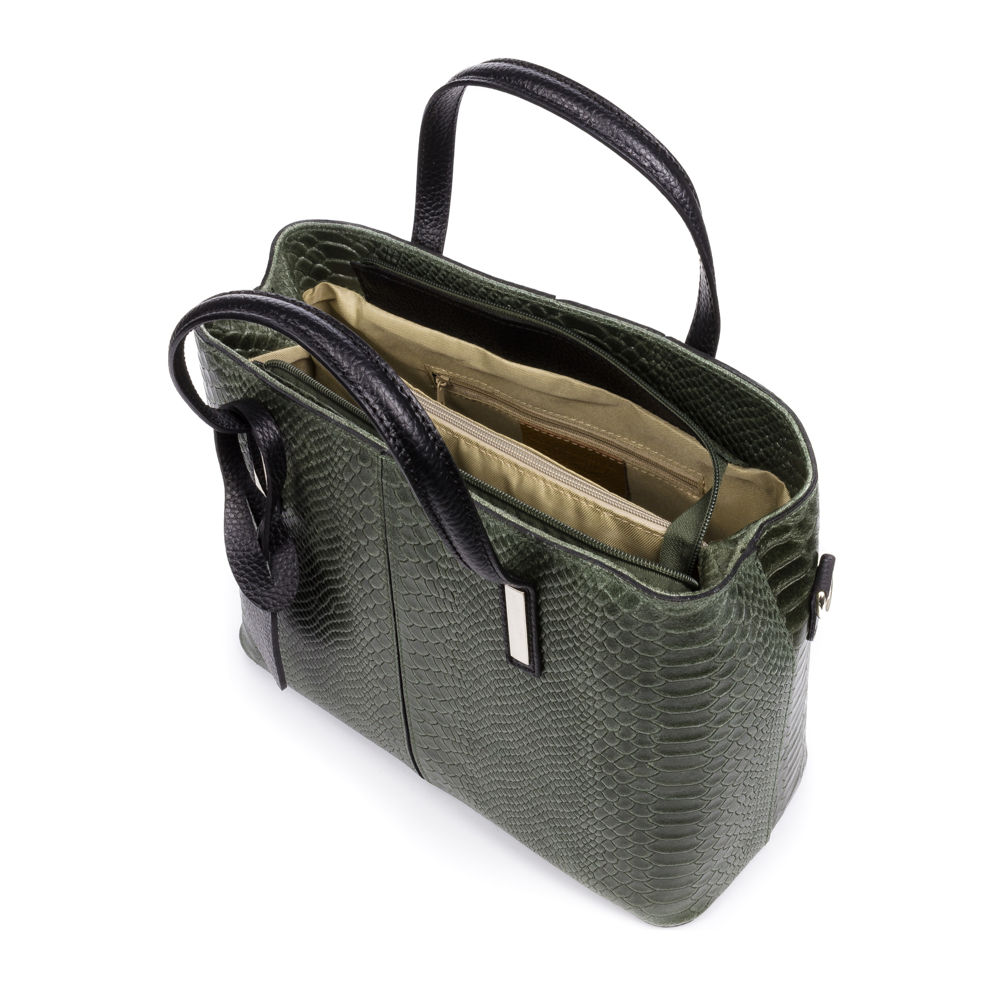 FIRENZE ARTEGIANI Borsa Tote da Donna Violante. Vera Pelle Scamosciata Incisione Serpente Made in Italy 32x14x25 Cm. Colore: verde scuro