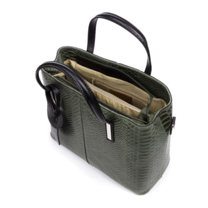 FIRENZE ARTEGIANI Borsa Tote da Donna Violante. Vera Pelle Scamosciata Incisione Serpente Made in Italy 32x14x25 Cm. Colore: verde scuro