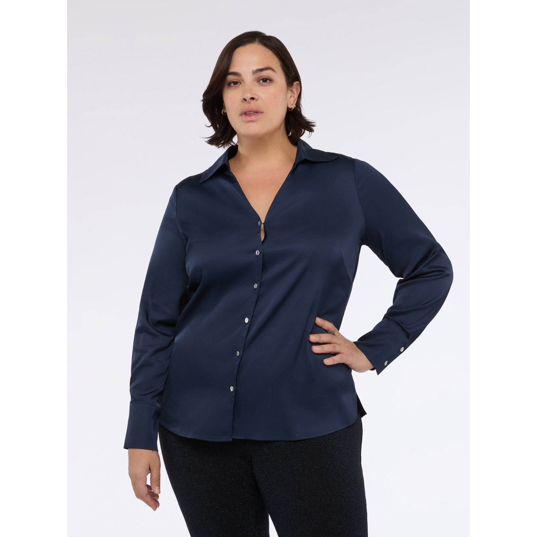 Fiorella Rubino - Camisa escote en V de raso - Azul