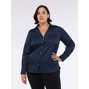 Fiorella Rubino - Camisa escote en V de raso - Azul