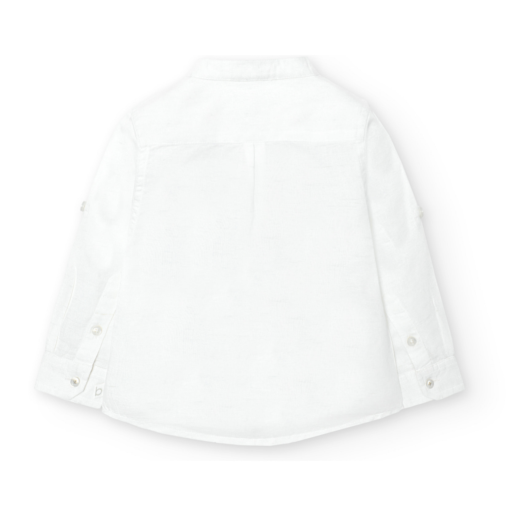 Camisa larga niño, lino estampada lisa, cuello mao, blanco