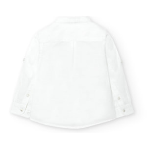 Camisa larga niño, lino estampada lisa, cuello mao, blanco