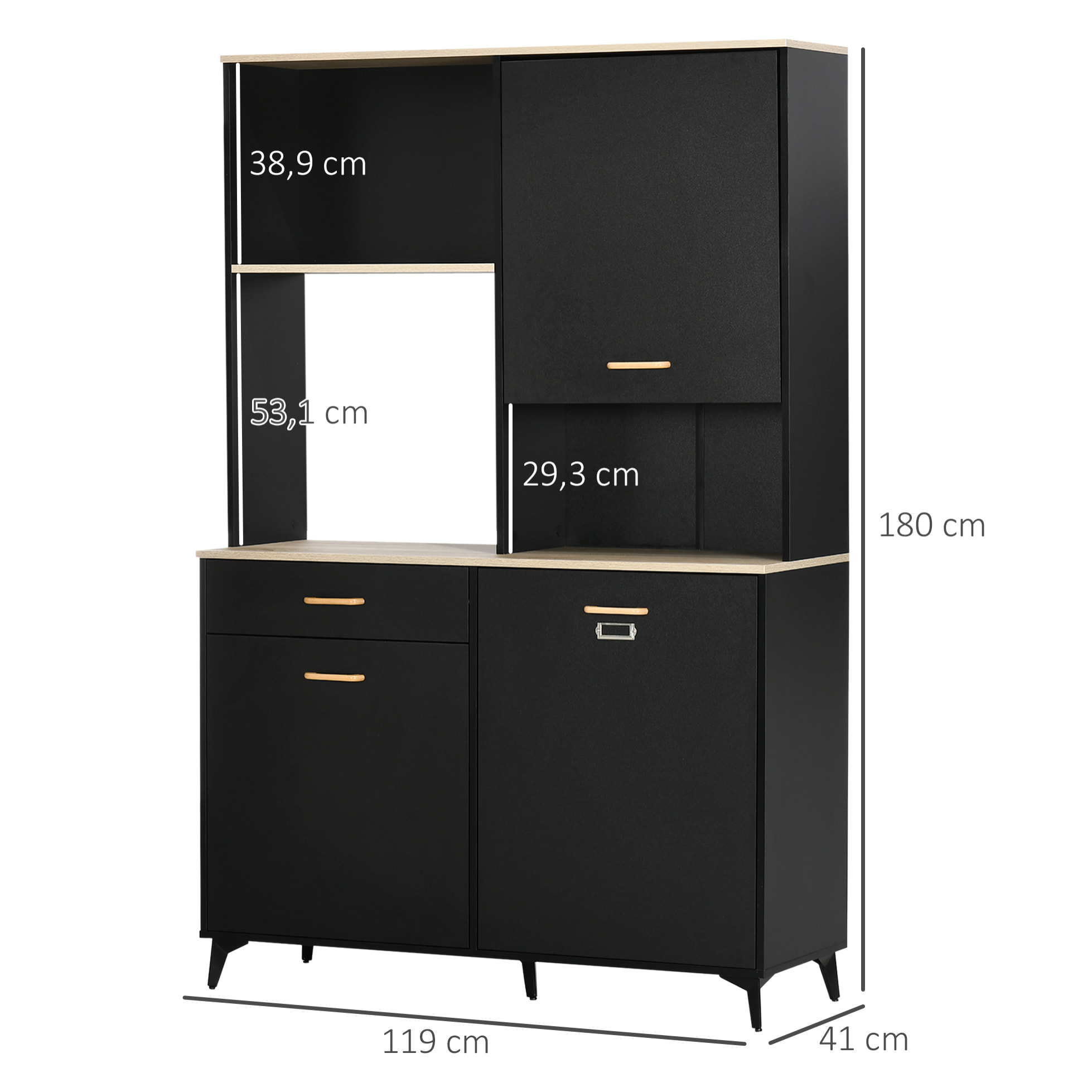 Alacena de Cocina con 1 Cajón 3 Puertas y Almacenamiento Abierto 119x41x180 cm