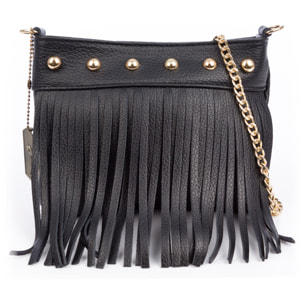 Bedulita Bolso bandolera Mujer. Piel auténtica Dollaro con flecos y detalles metálicos.