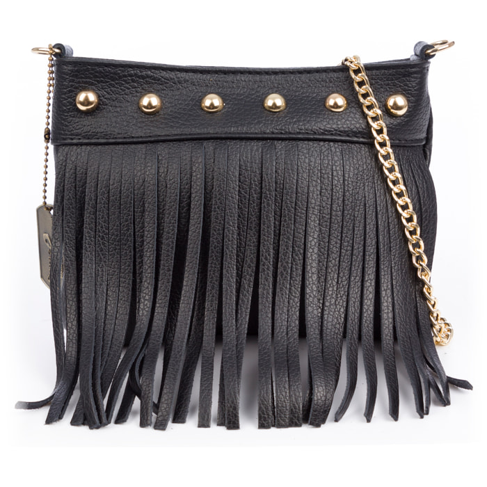 Bedulita Bolso bandolera Mujer. Piel auténtica Dollaro con flecos y detalles metálicos.