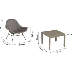 Lot de 2 fauteuils de jardin avec table basse "Soléna" - Taupe