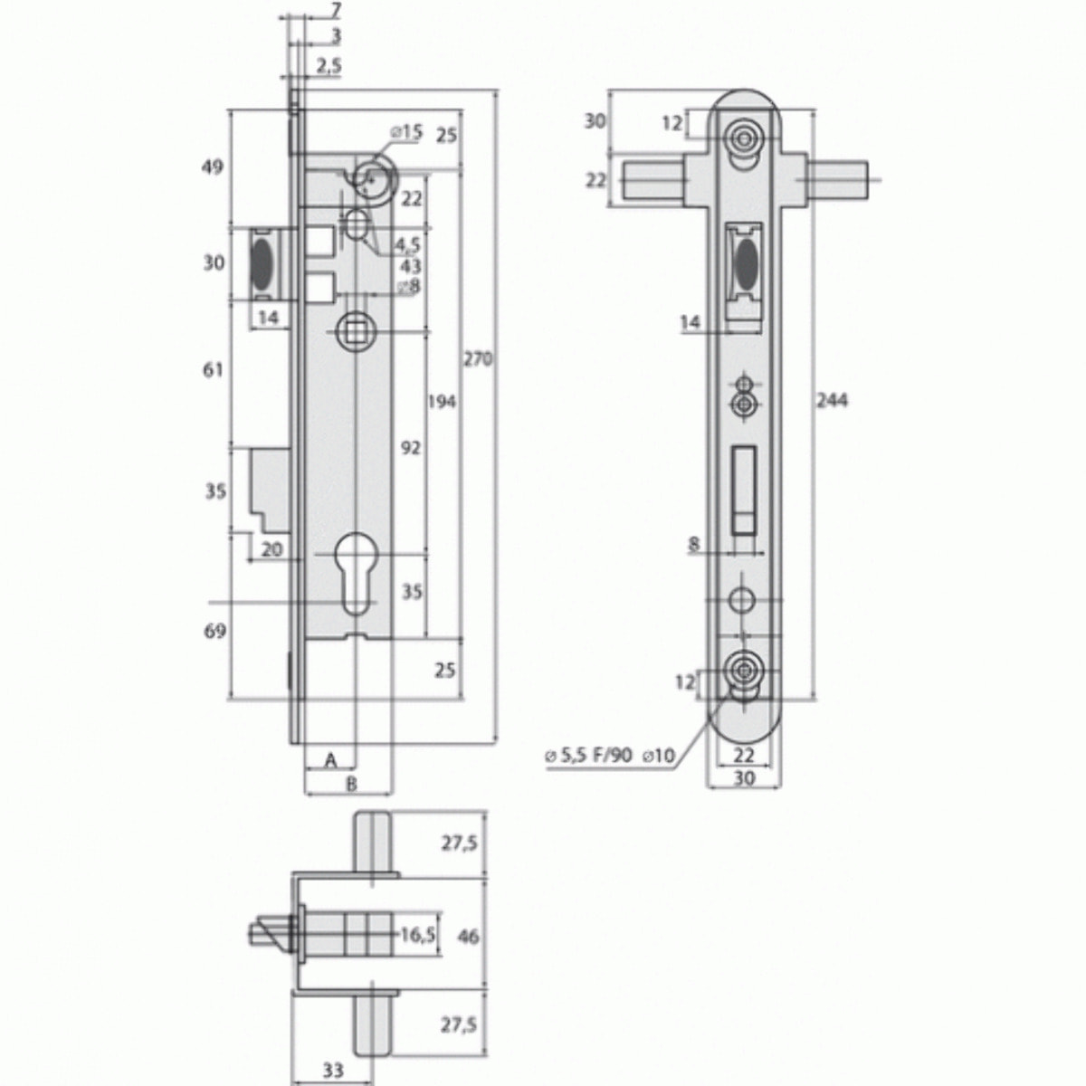 Serrure 1 point Sécurité enfant portail piscine ASSA ABLOY - Larg. coffre 36 mm - 2268.36