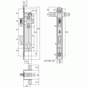Serrure 1 point Sécurité enfant portail piscine ASSA ABLOY - Larg. coffre 36 mm - 2268.36